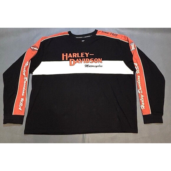 Harley-Davidson Other - Harley Davidson Long Sleeve Shirt 3XL 2005 Orange/Black Embroidered Heavyweight